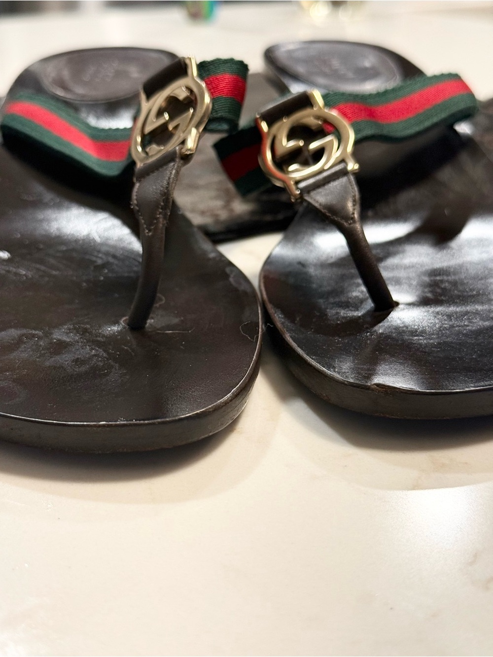 Y2K Gucci web stripe kitten heel thong sandal - Tom Ford era - Picture 15 of 16